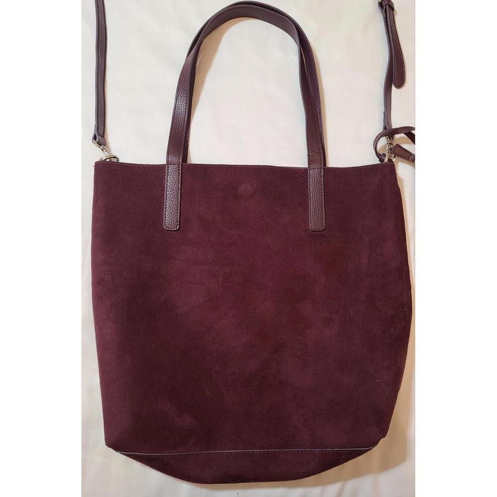 2pk Vegan Suede Tote  Sz Medium Equestrian Collegiate Preppy Purple Brown 15x14 - Picture 2 of 13